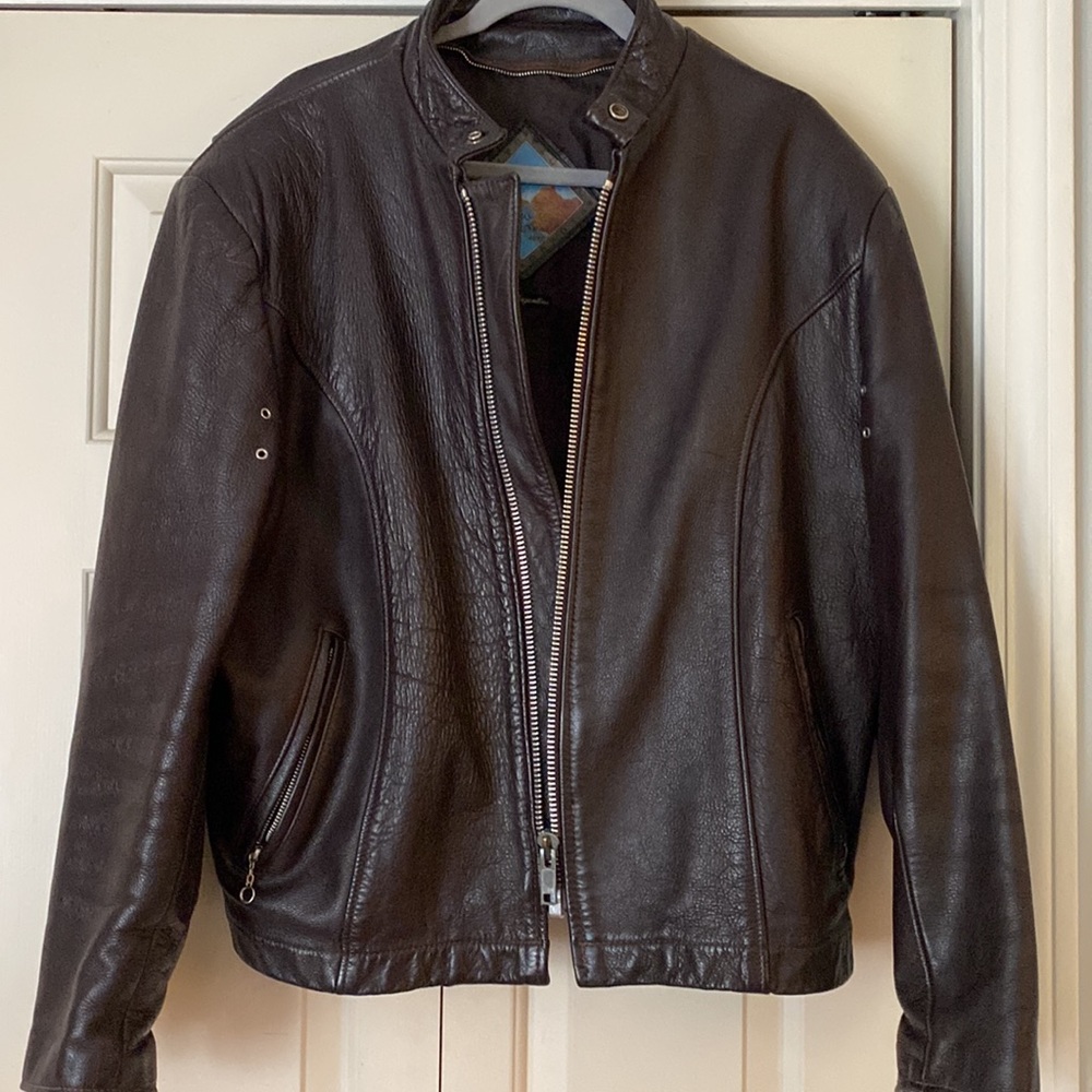 Dakota Brown LEATHER jacket size 44 motorcycle bomber jacket Made in Argentina